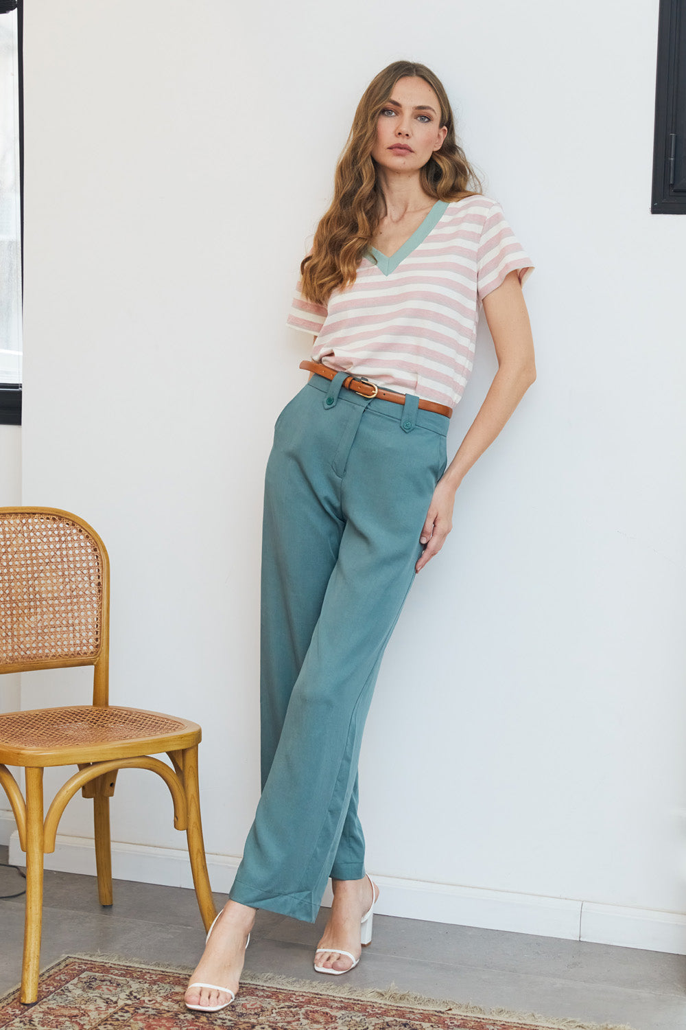 חולצת לוסי ריב פסים ורוד-מנטה-שמנת__image