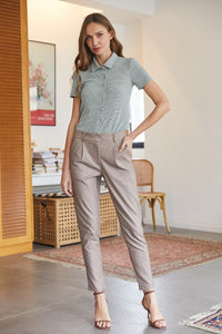 מכנסי אוקספורד קפוצ'ינו אריגת דיאגונל