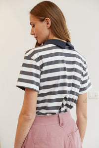 חולצת דנבר פסים אפור לבן