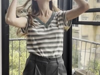 חולצת לוסי ריב פסים ירוק-מנטה-שמנת__image