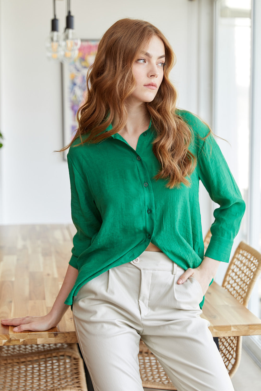 ירוק l חולצת מריסה שרוולי 3/4__image